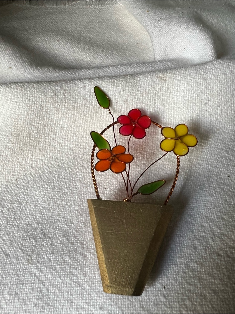 Colorful Enamel Flower Pot magnet- Yellow, Orange, Pink, Green